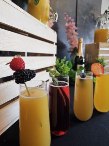 Colorful cocktail lineup prepared by Thee House of Drinks mobile bartenders