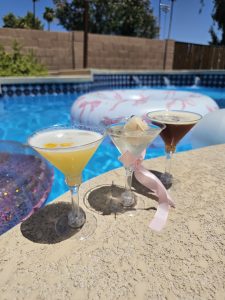 Poolside martinis at a summer party catered by Thee House of Drinks